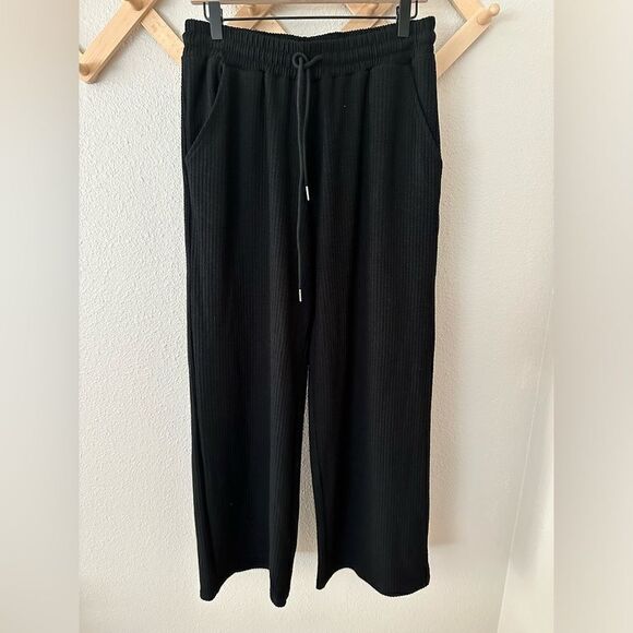 Polagram Well Made Waffle Black Waist Tie Pants Sz M - Picture 1 of 11